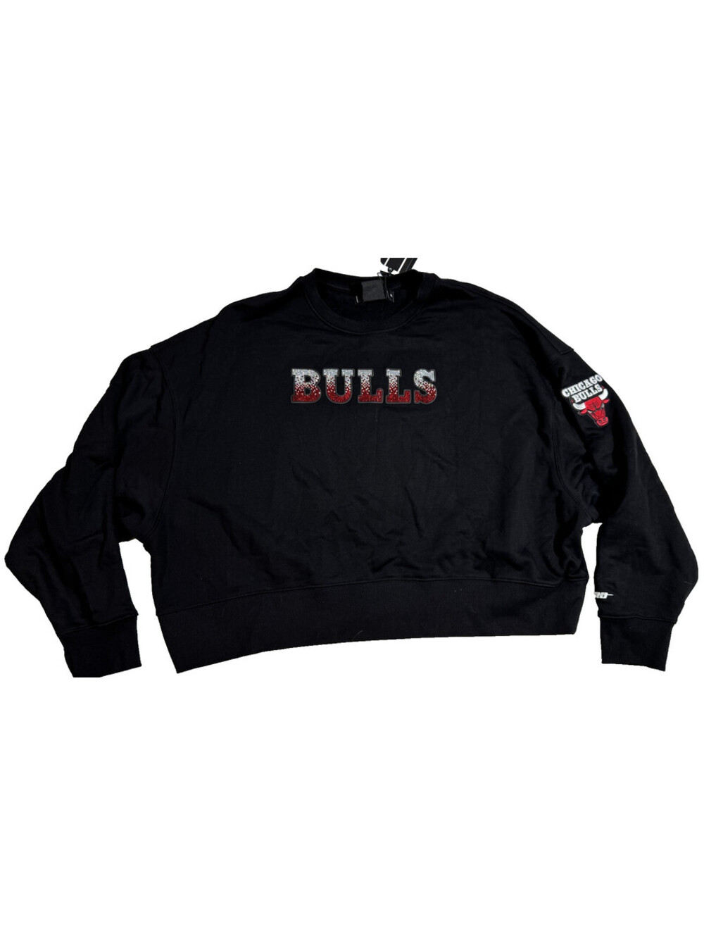 Pro Standard Luxury Chicago Bulls Crop Rhinestone Sweatshirt Black Womens L NWT
